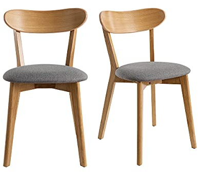 Stühle im Eichen-Vintage und Sitzfläche aus grauem Chiné (2er-Set) DOVE