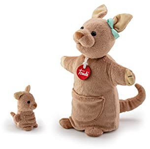 Trudi Puppets TUDG0000 Handpuppe Känguru mit Baby ca. 25 cm (Größe S), Stofftier aus hochwertigen Materialien, liebevolle Details, sehr flauschig, waschbar, Kuscheltier und Puppe für Kinder, Braun