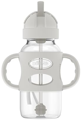 Dr. Brown's Wide-Neck Sippy Straw Bottle with Handles, Grey