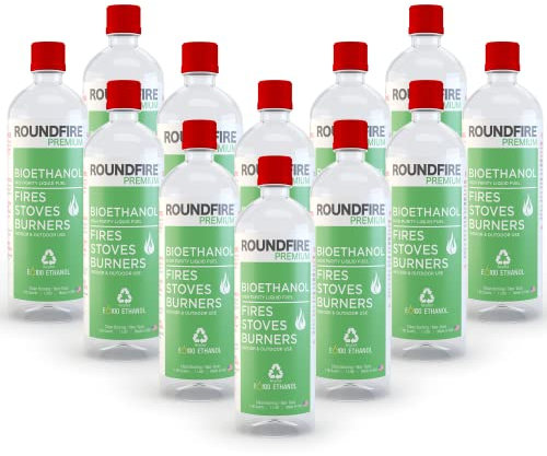 ROUNDFIRE Premium 12 x 1 Liter - Bioethanol Fuel for fireplaces, Stoves and Burners (12 Quart)