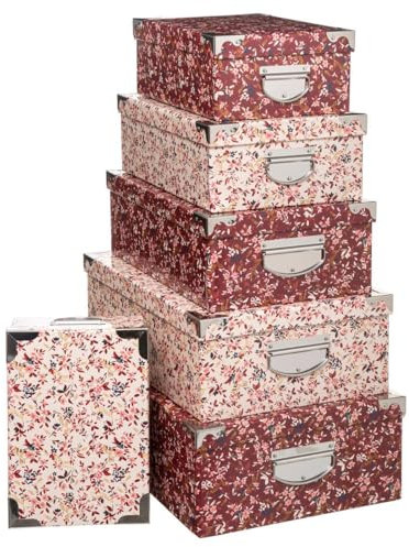 Five - Lot de 6 Boîtes de Rangement avec poignées et Coins en métal déco Délicatesse