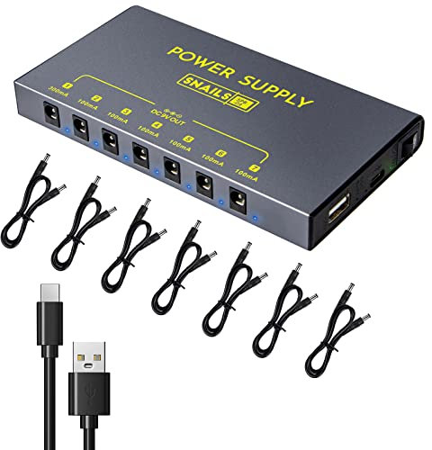 lotmusic Alimentation portable pour pédale de guitare 7 sorties CC isolées, batterie rechargeable intégrée de 3,7 V/10 000 mAh pour pédales d'effet de guitare basse 9 V avec protection contre les