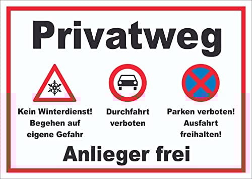 HB-Druck Privatweg KeinWinterdienst Durchfahrt Parken verboten Schild A3 (297x420mm)