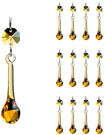 GOLDENHAITAI 12 Stück Regentropfen-Kristall-Kronleuchter, Prismen-Teile, 53 mm, hängende Kristallperlen für Kronleuchter, Heimdekoration (Topas)