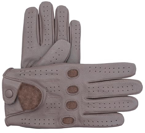 Leatherick Unisex-Fahrhandschuhe aus echtem Ziegenleder, ungefüttertes Leder – atmungsaktiv mit perforierten Einsätzen und Knöchellöchern mit Lederriemen-Schnappverschluss – L