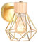 iDEGU Vintage Wandlampe 16CM Wandleuchte Industrial Design Geometrischem Käfig Lampenschirm Retro Lampe aus Holz Eisen Verstellbare Deckenleuchte Wandleuchte für Flur Wohnzimmer Küche(Typ-B Gold)