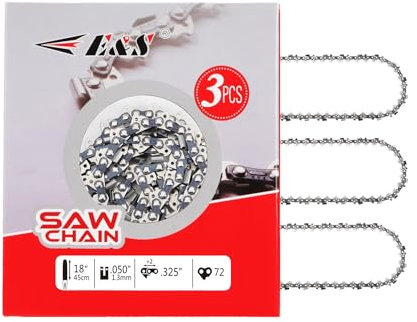 E & S 3 Pack 18 Inch Chainsaw Chain .325 Pitch .050 Gauge 72 Drive Links Semi-Chisel Chain Saw Chains for Husqvarna, Poulan, Craftsman, Greenworks and More Chainsaw Brands