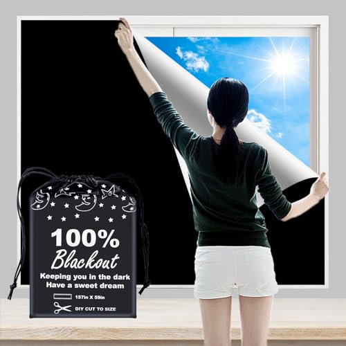 100 % Verdunkelungsvorhänge, Fensterabdeckung, 149,9 cm, XXL, DIY auf jede Größe oder Form zuschneidbar, mit Klettverschlüssen, tragbare Taschen für Reisen, Licht und UV-Schutz, für Haus, Baby,