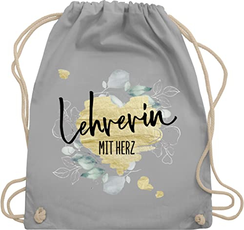 Turnbeutel Rucksack - Taschen - Lehrerin mit Herz - Abschiedsgeschenk Weihnachten - Unisize - Hellgrau - geschenk für danke beutel lehrerinnen herzen stoffbeutel geschenke tasche klassenlehrerin