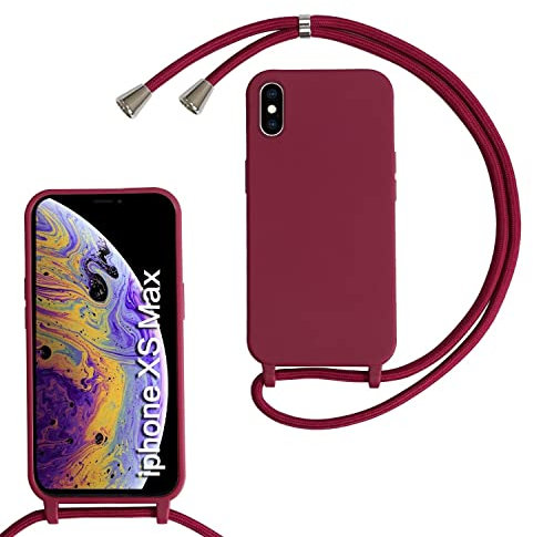 MBSLFY Lanyard Case for iPhone XS Max, Liquid Silicone Protective Phone Case with Strap Adjustable Neck Cord Necklace Soft Cover for iPhone XS Max, Red