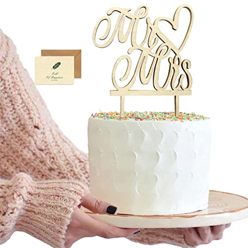 Mr and Mrs Cake Topper, Delicated Nature Wooden Wedding Cake Toppers Personalised Cake Topper for Wedding Engagement Aniversary Birthday Party Decoration Favor