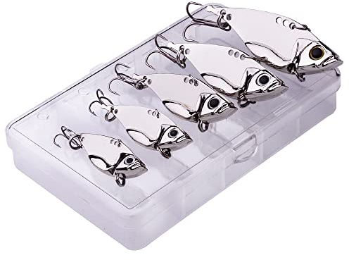 OriGlam 5pcs Fishing Spoons Hard Metal Lure, Fishing Lures Metal Spoons Hard Baits, Metal Fishing Lures for Bass Walleye Trout (Silver)