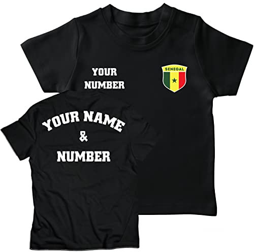 lepni.me Maillot de Football pour Enfants du Sénégal avec Votre Nom et Numéro | Insigne de Drapeau Sénégalaise Personnalisé | Coupe du Monde 2022 (9-11 Ans Noir Multicolore)