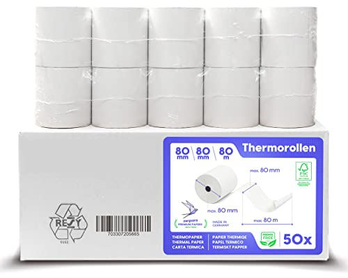 SWIPARO - Thermorollen 80mm x 80m x 12mm - Kassenrollen - Bonrollen zertifiziert für Registrierkasse mit Bondrucker - Thermopapier 80x80x12 (50 Rollen)