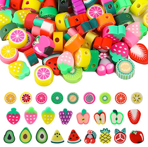 Vin Beauty 100 Stück Frucht Polymer Ton Perlen Charms, Assort Frucht Spaß Schmuck Perlen gemischt niedlich Spacer Ton Charme Perlen für diy Halskette Ohrringe Armband Schmuck Handwerk liefert