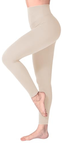 SINOPHANT Leggings Damen High Waist - Blickdicht Leggins mit Bauchkontrolle für Sport Yoga Gym(1 Weiß Beige,S-M)
