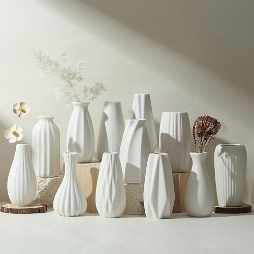Parlamain Set mit 12 weißen Knospenvasen für Blumen, kleine Keramikvasen in Großpackung für Tafelaufsätze, Boho-Mini-Vasen für Hochzeitsdekorationen, Wohn- und Schlafzimmerdekoration, Kunst und