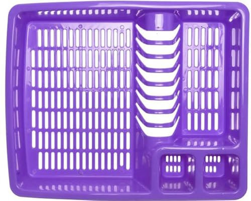 ECO Large Plastic Dish Drainer Rack | Heavy Duty Sturdy Dish Rack for Kitchen Countertop | Purple Dish Drainer for Efficient Kitchen Organization & Cutlery Placement (Purple)