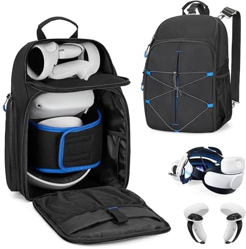 PGmoon Carrying Case for Oculus Quest 2&Pro,Protective Storage Backpack for Oculus Quest 2 &Pro Headset and More,Single Space for Touch Controller and Multiple Pockets (Patent Design).