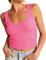 ELFIN Damen Crop Tops Gerippt Sommer Sexy Tank Top Cropped Ärmellos Slim Fit Basic Shirt Kurz Oberteile Ribbed Top (XL, Roserot)
