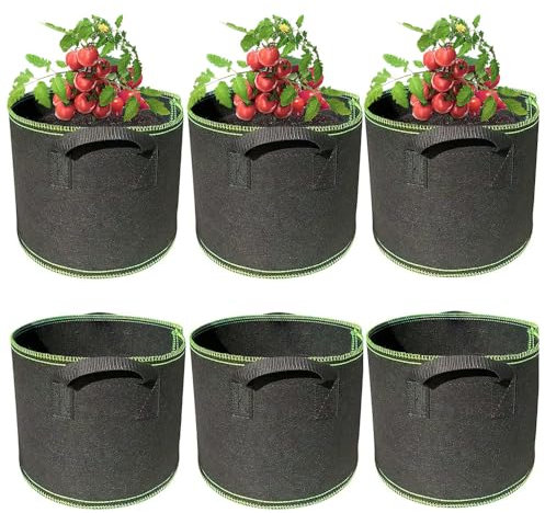Lotvic 6 Pack 5 Gallons Grow Bags, Non-Woven Fabric Tomato Grow Bags with Handles, Breathable Potatoes Growing bags, Plant Grow Pots Containers, Grow Bags for Vegetables, Plants, Flowers, Fruits