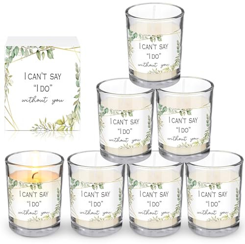 Threlaco Kerzen für Brautjungfern, mit Aufschrift I Can't Say I Do Without You, natürliches Sojawachs, Kerzen mit Schachteln, für beste Freunde, Hochzeit, Eukalyptusblatt, 6 Stück