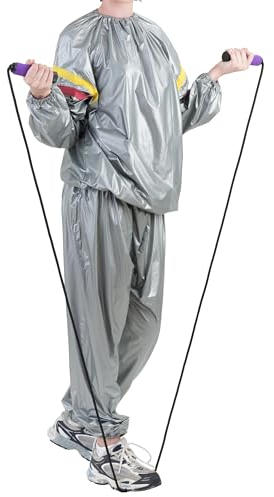 G5 HT SPORT Unisex Saunaanzug zum Schwitzen und Modellieren von Sauna Suite S/M Schwitzanzug, Fitnessstudio, Fitness, Laufen, Yoga, Herren (L/XL), Silber mit roten und gelben Schulterdetails