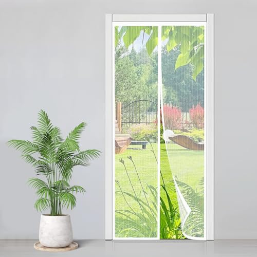 Zanzariera Magnetica 95x210cm, Zanzariera Porta Finestra Tenda Bianco, Tenda Magnetica Si Impedisce agli Insetti, Facile da Installare, Chiusura Automatica per Balcone, Soggiorno, Cantine, Terrazze
