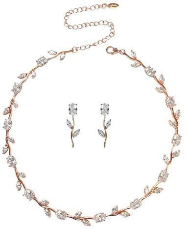 NIKITA Rose Gold Flower Rhinestone Choker Necklace - Rose Gold Choker (Choker Set)