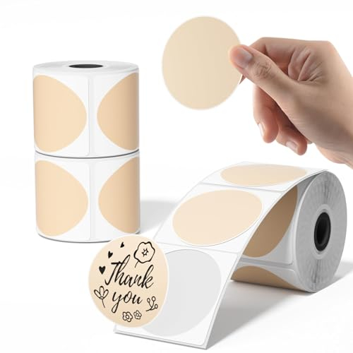 Phomemo M110 3 Rollen Rundes Etikett für M110/M120/M200/M220/M221 Etikettendrucker Multifunktionsetiketten- 1.96 x 1.96(50x50mm)Thermo-Etikett für Barcode,Haus,Büro,140 Etiketten/Rolle -Khaki