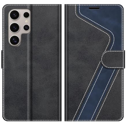 MOBESV Coque pour Samsung Galaxy S24 Ultra, Housse en Cuir Magnétique Fonction Stand Étui pour Samsung Galaxy S24 Ultra, Élégant Noir
