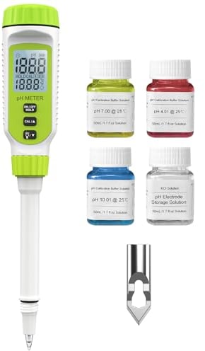 Misuratore digitale multifunzionale di pH per alimenti, kit di test di alta precisione per il terreno da giardino con display LCD ℃/℉ per piante/soluzione, acqua e alimenti (Verde)