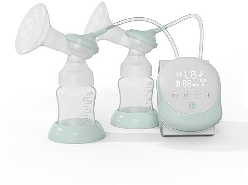 Double Electric Breast Pump Hands Free Breast Pump for Breastfeeding 2 Modes & Adjustable Levels Low Noise Anti-Backflow Built-in Battery with 2pcs 150ml Milk Bottles