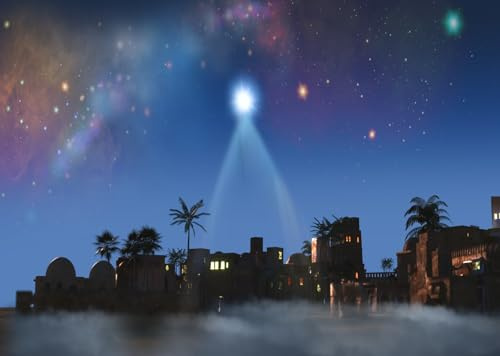 CORFOTO 1.8x1.2m Bethlehem Stadt Dorf Hintergrund Weihnachten Stern Nacht Fotografie Hintergrund Krippe Hintergrund Weihnachten Nacht Krippe Hintergrund Kirche Weihnachtsdekoration