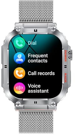 Military Smart Watch for Men, 1.96 HD Screen With Bluetooth Calling Fitness Tracker Heart Rate SpO2 Blood Pressure Sleep Monitoring IP67 Waterproof Tactical Watch Compatible with Android IOS ,D