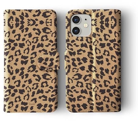 Tirita Wallet Phone Case for iPhone 15 Pro With Card Holder – Vegan Leather Flip Case/Cover for Women [01. Leopard Print]