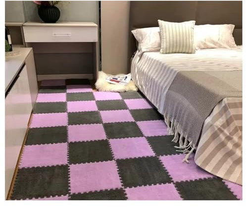 Milk Velvet Patchwork Rugs, Plush Puzzle Foam Floor Mat, Plush Interlocking Carpet Tiles, Anti-Slip Rug Puzzle Mats for Floor (5 pcs gray+5 pcs purple, 30 * 30 * 1 cm)