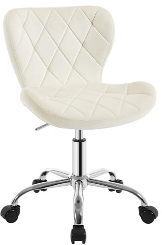 EUGAD Homeoffice Stuhl, Bürostuhl ergonomisch, Schreibtischstuhl höhenverstellbar 360° drehbar, Schminktisch Stuhl Samt, Drehstuhl mit Rollen, 150 kg, Beige, 0175BGY