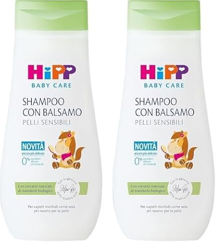 HiPP Baby Care - Shampoo con Balsamo per Bambini, Districa i Capelli e Protegge il Cuoio Capelluto, per Pelli Sensibili, con Estratto Naturale di Mandorle Bio, 1 Pezzo da 200 ml (Confezione da 2)