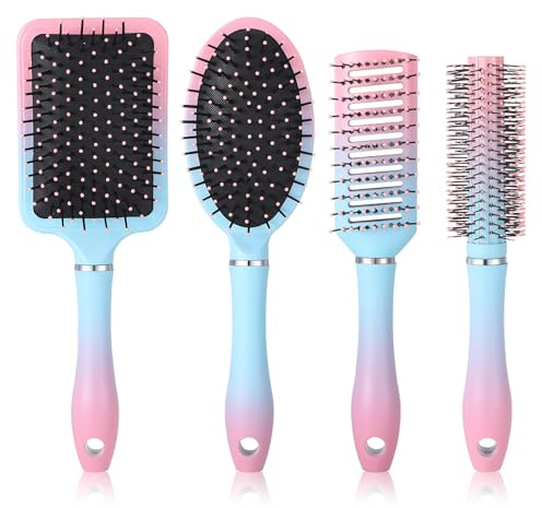 4 Packs Hair Brush Set, Anti-Static Paddle Brush Women Detangle Hair Brushes, Detangling Paddle Brushes for Women Girls Home Salon Supplies(Rainbow)