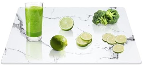 Yuzeyurun Schneidebrett Glas Marmor Optik 40x30 cm – Design Glasschneidebrett aus gehärtetem Sicherheitsglas – Hitzebeständige Herdabdeckplatte – Rutschfest, Kratzfest & Hygienisch