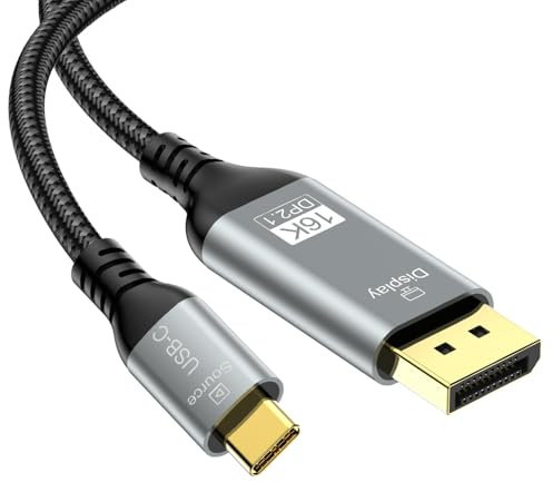 USB C to DisplayPort 2.1 Cable,6FT,16K@30Hz 8K@120Hz 4K@240Hz, Thunderbolt 5 to DP Cable,40Gbps,Unidirectional Type C Compatible with MacBook Pro M4,M3, iPhone 16 Pro, Dell XPS, Surface, Gaming Monito