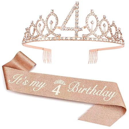 KHstylehoo Geburtstagsgeschenk für Mädchen 4 Jahre - Birthday Girl Geburtstagskrone, Geburtstagsdeko 4 Jahr, Geburtstagsgeschenke Geschenk, Geburtstag Krone Deko für Kinder Prinzessin