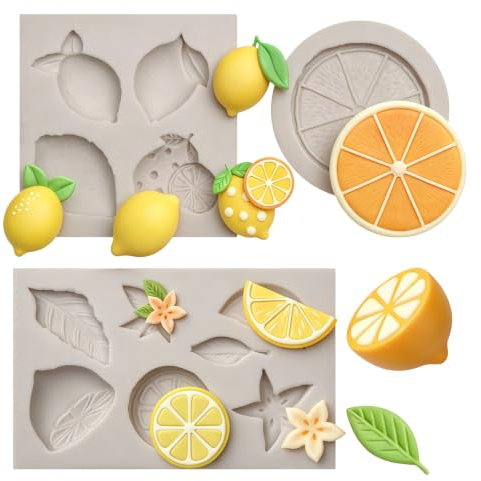 3-teilige Zitronen-Fondant-Formen aus Silikon | Zitronenscheiben-Design, Blattfrüchte-Motive, Für Schokolade und Fondant, Cupcake-Topper und Dekoration