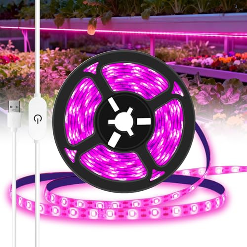 TOTHDATE 5M USB Pflanzenlicht LED Streifen, 300 LEDs Hand Gestesteuerung Dimmbar, Selbstklebender Seilstreifen, IP65 Wasserdicht für Zimmerpflanzen