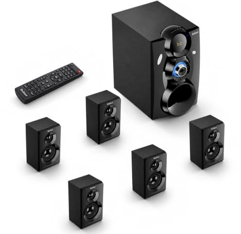 Bobtot Wireless Surround Sound System, 8-inch Subwoofer | 1000W Home Theatre System, Black Metal, 5.1/2.1 Channel, Deep Bass with ARC, Optical, Bluetooth, Karaoke Input