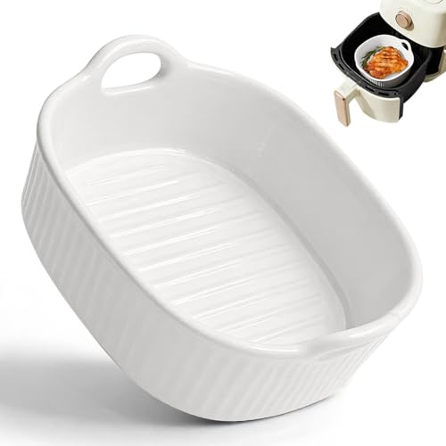 Plat à gratin en céramique pour Airfryer et four - Plaque de cuisson avec chaleur uniforme, passe au lave-vaisselle et empilable - Moules en céramique avec poignées, four et micro-ondes - Blanc