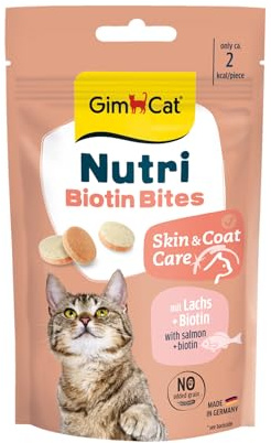 GimCat Nutri Biotin Bites - Leckerer Snack mit Einer gezielt abgestimmten Rezeptur für das Wohlbefinden Deiner Katze - 1 Beutel (1 x 40 g)