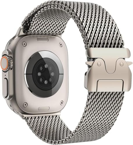 Pulsera Milanese Compatible con Correa Apple Watch Ultra 3/2/1 49mm 46mm 45mm 44mm 42mm(Series 3 2 1) Mujeres Hombres, Hebilla Paracaídas Correas Metal para iWatch 11 10 9 SE 8 7 6 5 4