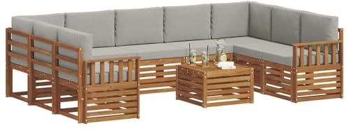 vidaXL Sofagarnituren 10 pcs Natürlich und Hellgrau Massivholz Akazie, Moderner Garten-Sofa, robuster Sitzbereich, stilvolle Lounge-Möbel für entspannte Terrasse